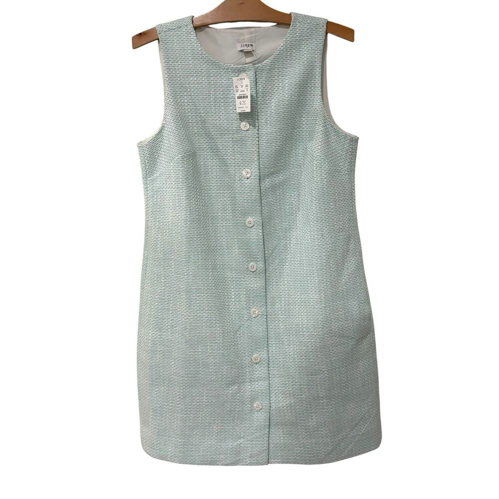 J. Crew Factory | Shift Dress Sleeveless Green Tweed Button Front NWT- Size 10